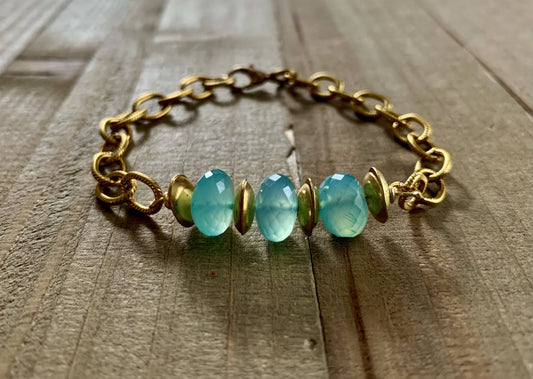 Glow Up- aqua gemstone chain bracelet: Gold or Silver