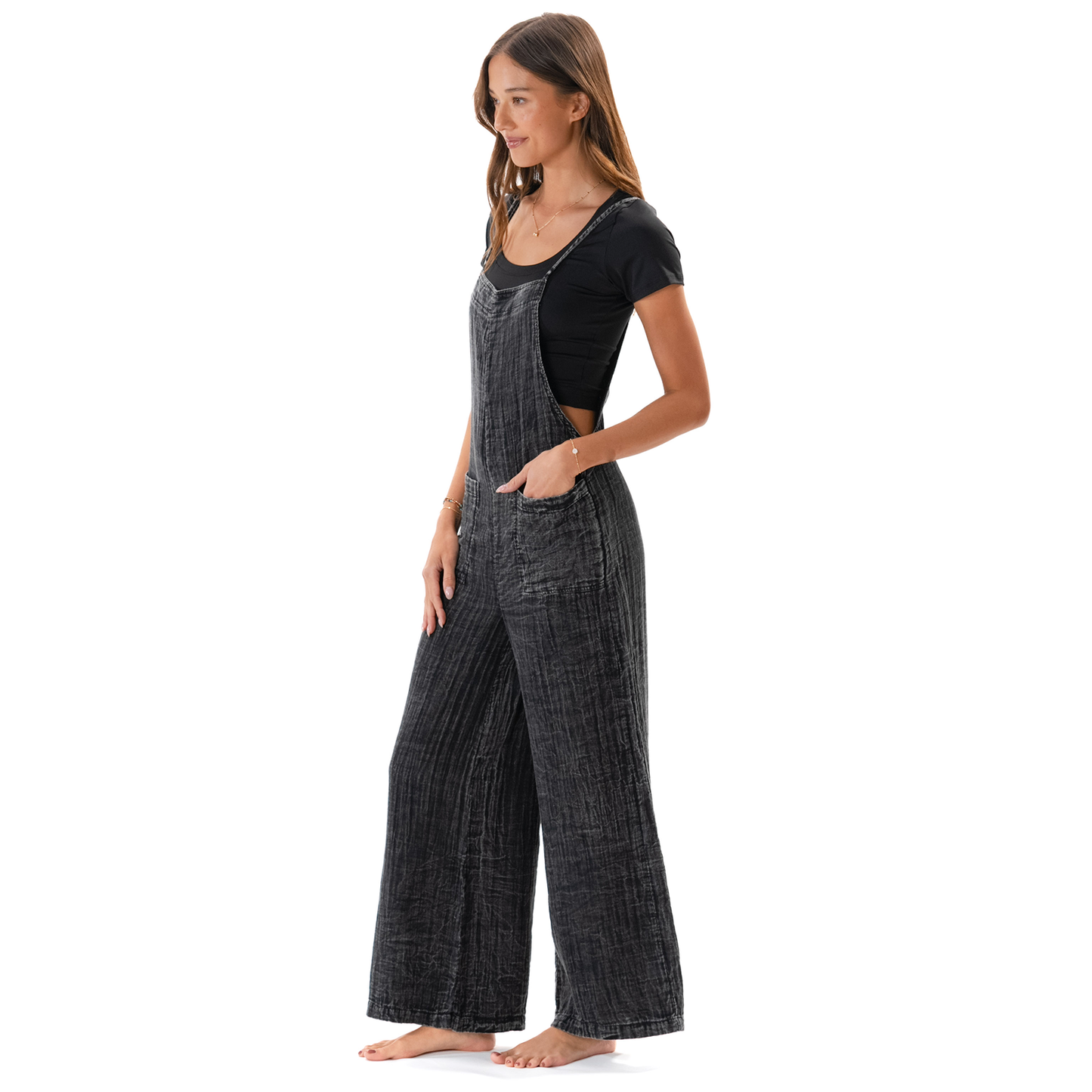 Vintage Black Cotton Nomad Jumpsuit with Adjustable Straps: S, M or L