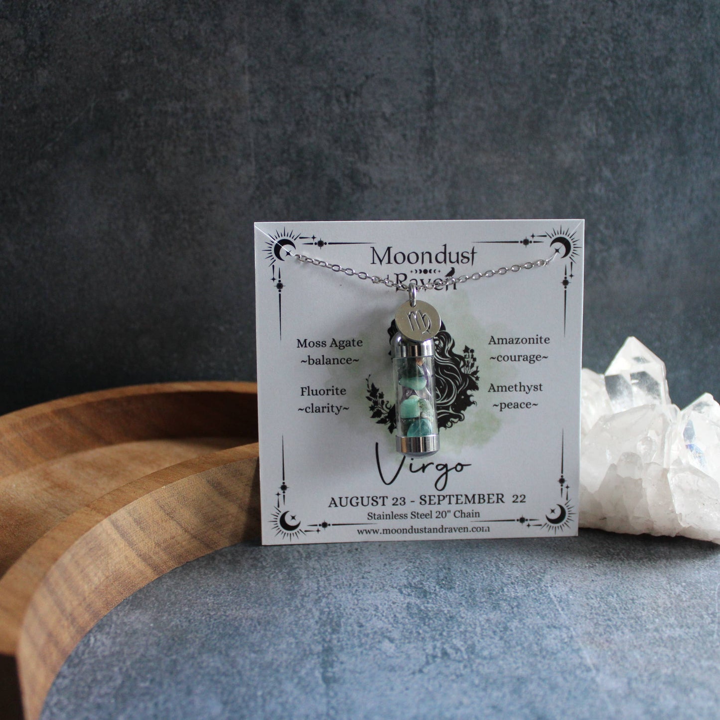 Virgo Crystal Vial Necklace, Zodiac Astrology Witchy Gift