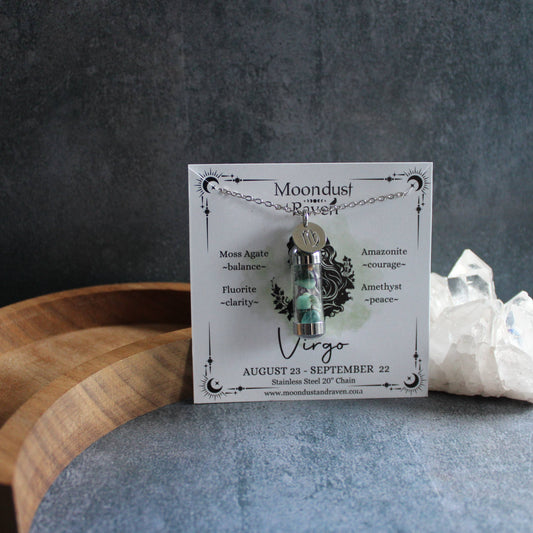 Virgo Crystal Vial Necklace, Zodiac Astrology Witchy Gift