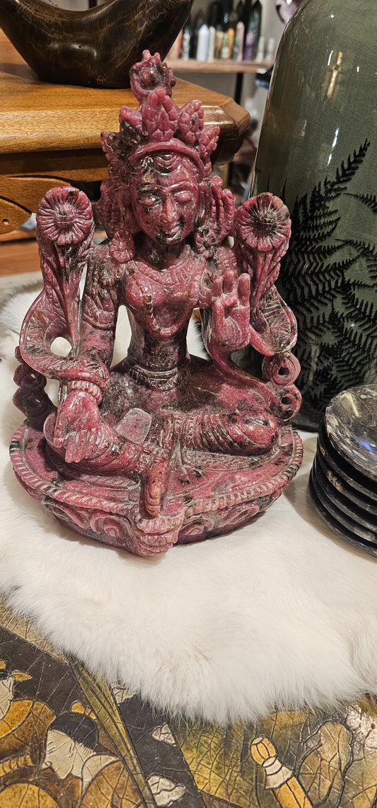 Rhodonite Tara Statue Carving