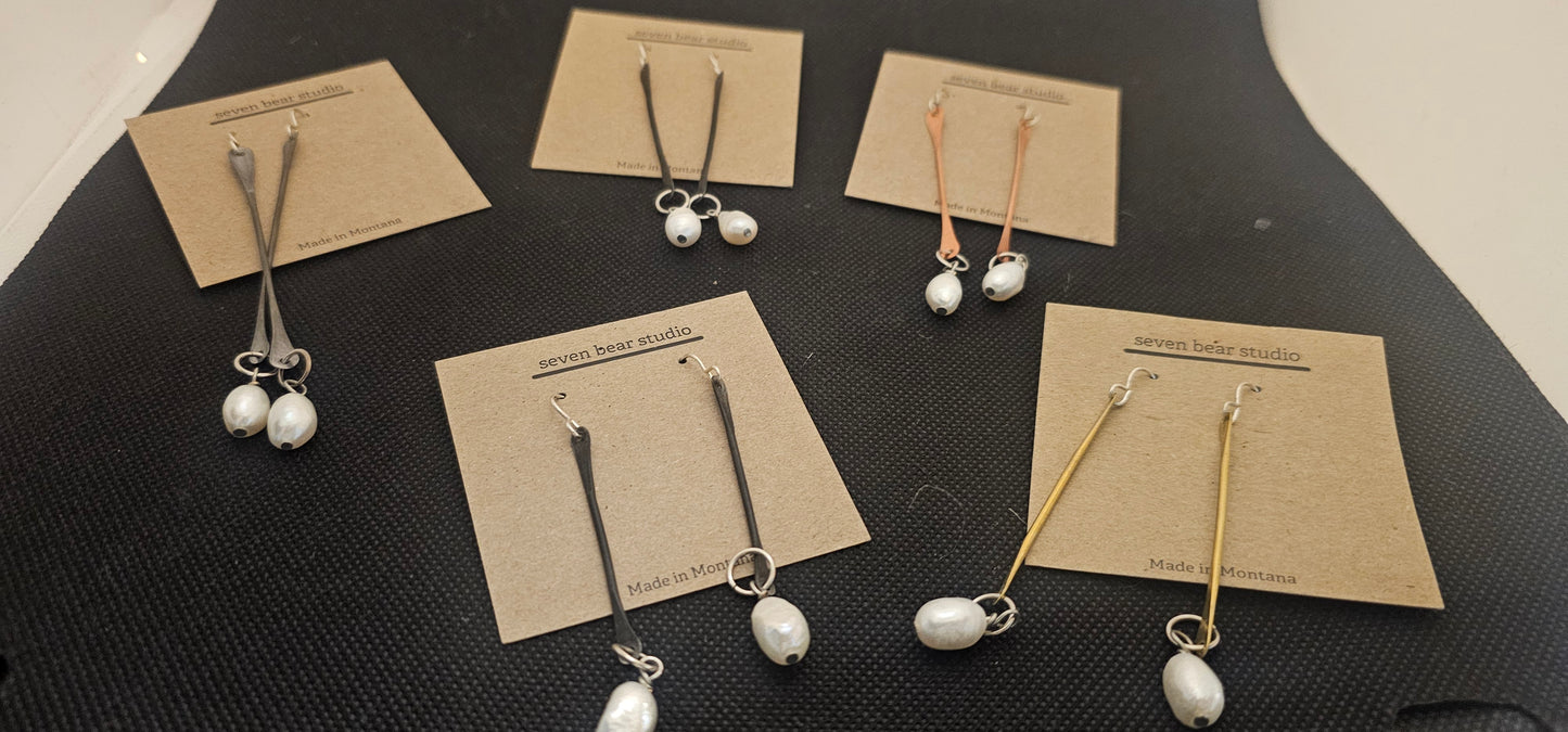 Dangle Earrings with Pearls on Bottom