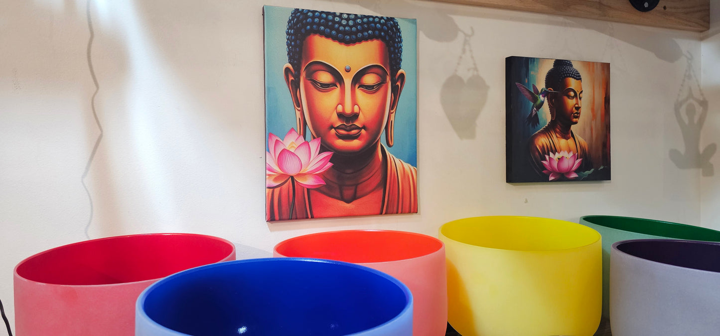 Buddha Painting with Hummingbird- wood frame 10X10