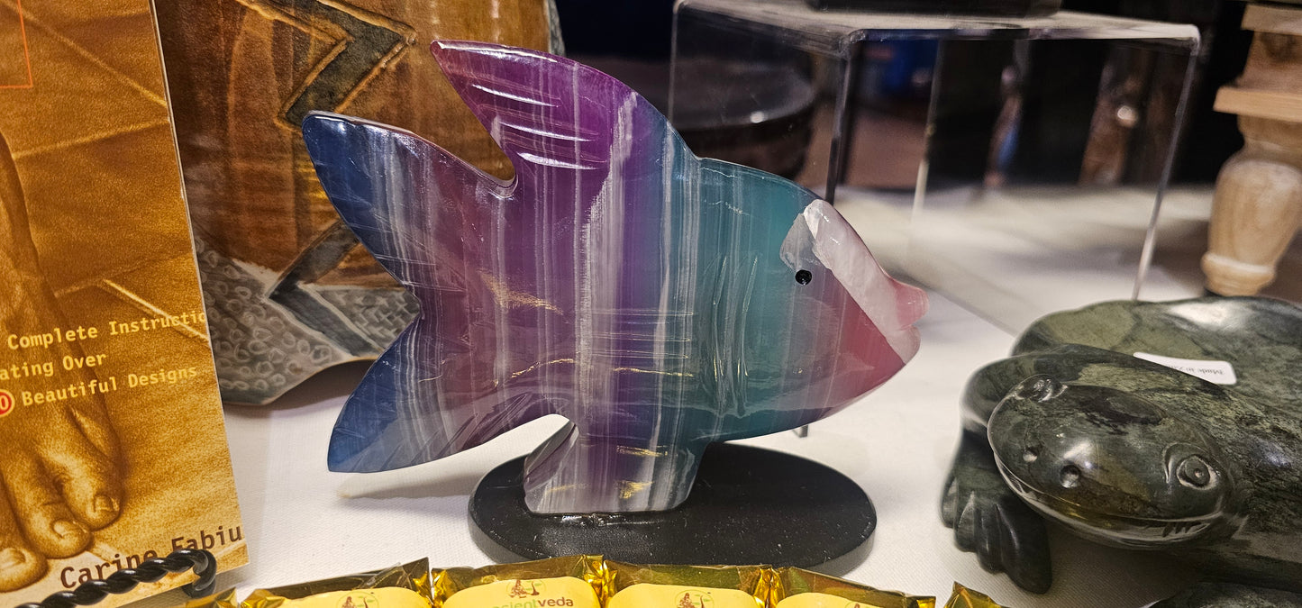 Fish on Stand- Calcite Stone- Various Colors