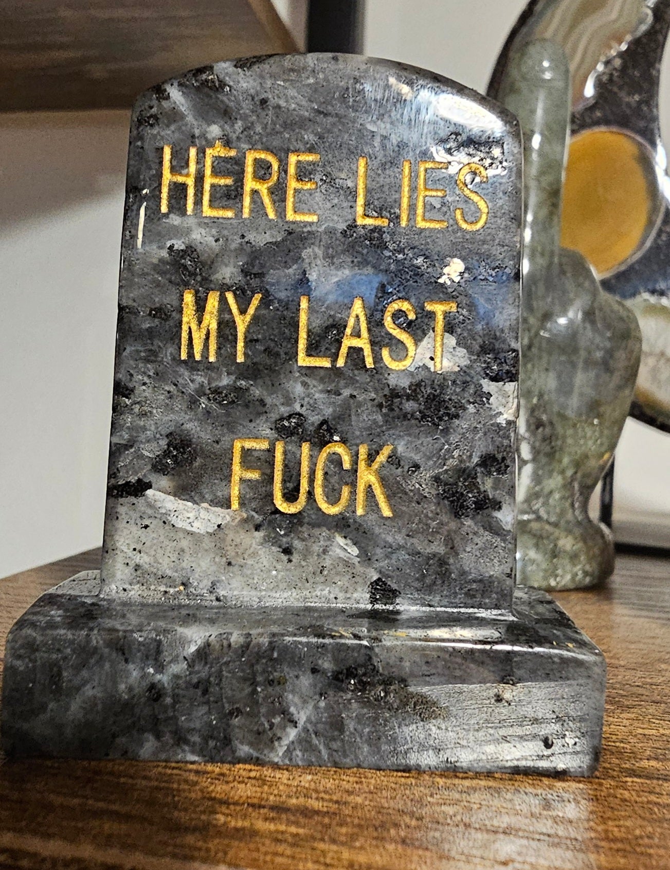 Stone Tombstone w/ Quote "Here Lies My Last Fuck"