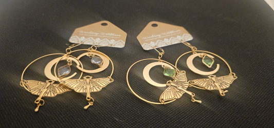 Moth with Emerald or Crystal Earring- Dangles