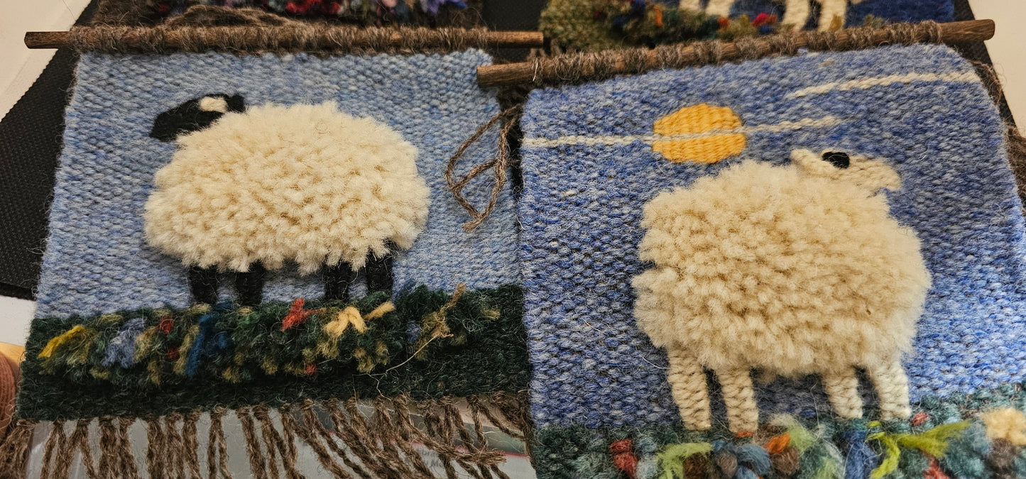 Lamb-scape Wall hanging- small. Loom Made- Made in MT
