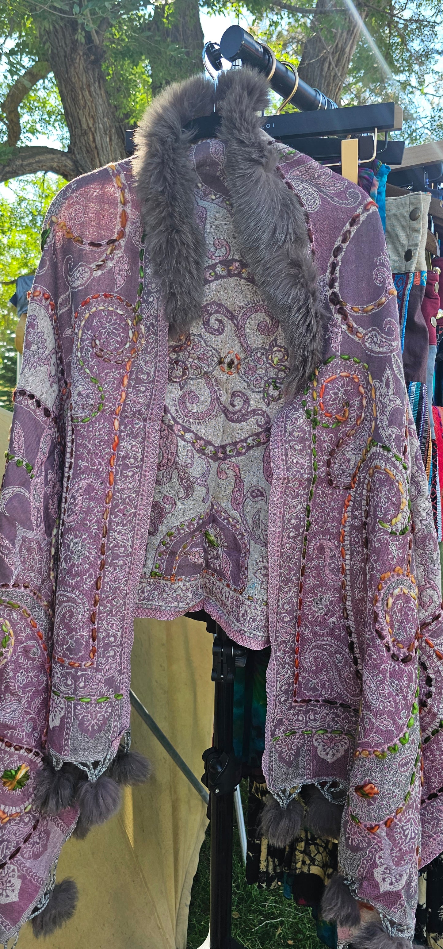 Shawls- Various-Tibet- With Fur around neck w/ pom poms on bottom