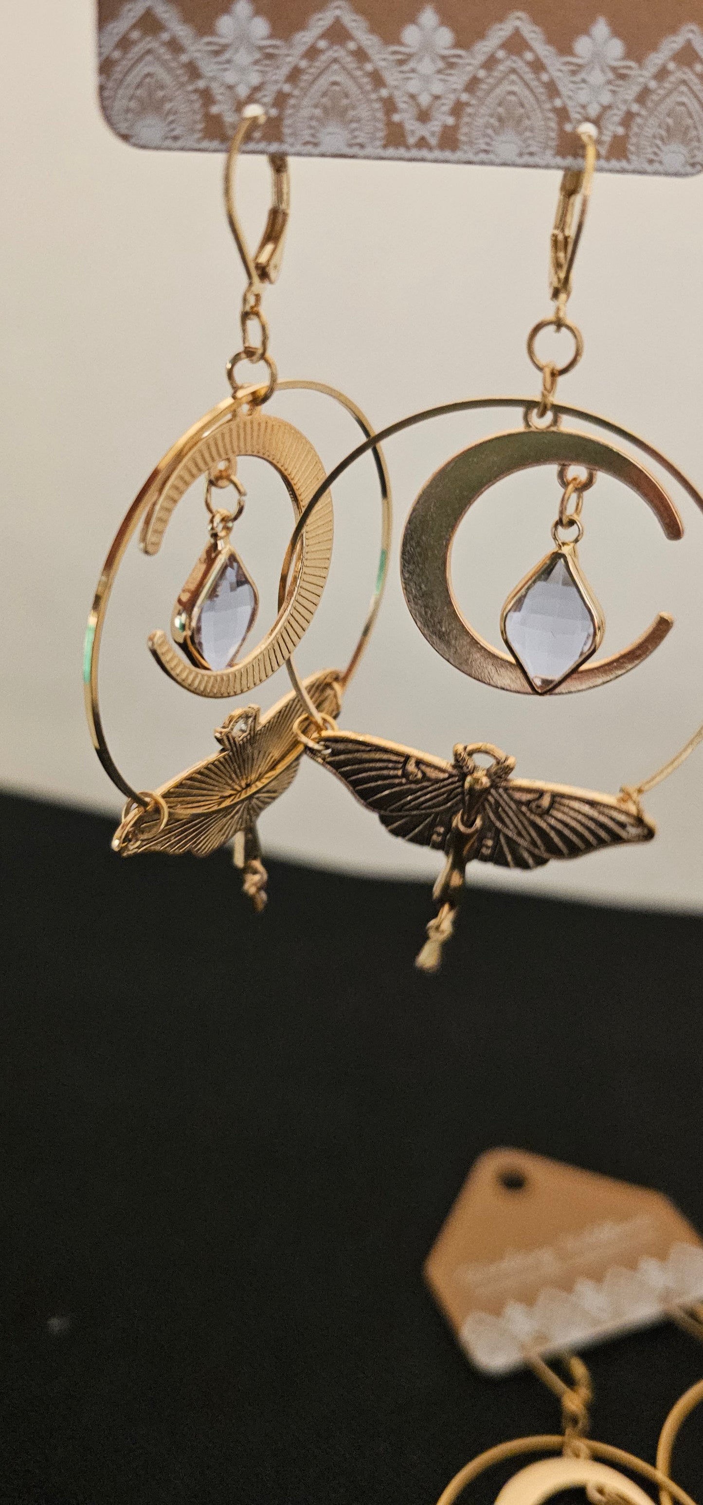 Moth with Emerald or Crystal Earring- Dangles